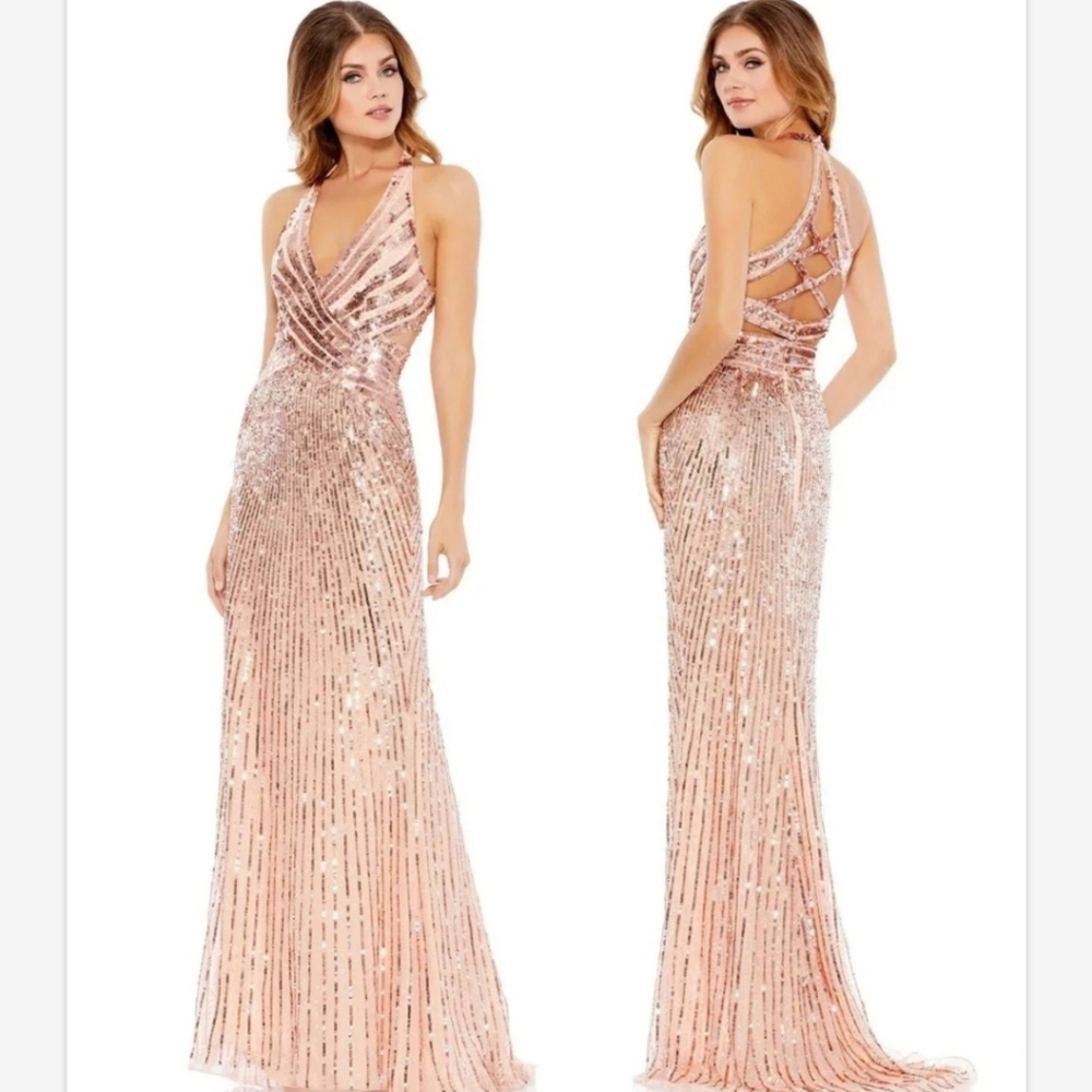 Mac Duggal Sleeveless Fitted Sequined Strappy Formal Dress 5390 Sz 8 NWT